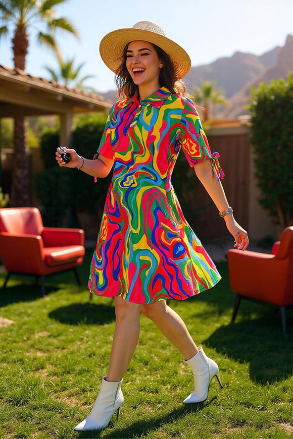 Shop Women's dress Multi color pattern printed w/short sleeves & bow YMY15971