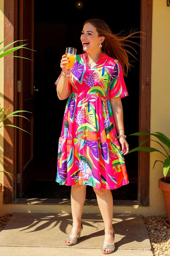 Shop women's dress w/multi color patterns printed & baby doll style & short sleeves BQ16265