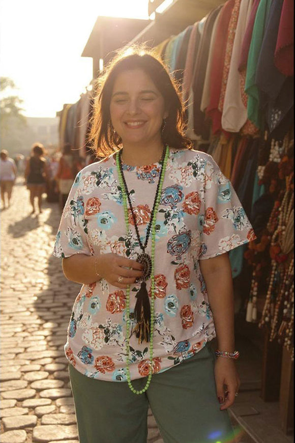 Women clothing wholesale Floral prints short sleeve women top GJQ14072 (FS6)