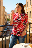 Buy Women blouse Leopard printed & short sleeve & V-neckline GJQ15877