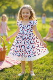 Buy girls dress 4th July rainbow & stars printed with lace trim and stars button w/headband XCH03028