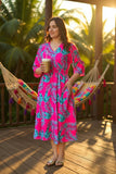 Shop Women dress w/Fuchsia midi dress & 3/4 sleeve and pockets GJQ15990 (AS3)