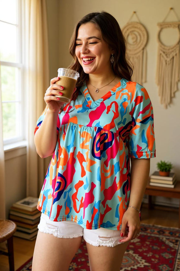 Buy Multi color prints baby doll & short sleeve women blouse BQ15955