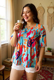 Buy Multi color prints baby doll & short sleeve women blouse BQ15955