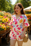Shop Floral prints & bell short sleeve women's blouse BQ15952