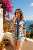 Shop women blouse Floral prints blue puff short sleeves women top BQ16267
