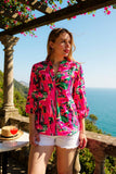 Shop plus size women clothing online Green & fuchsia printed 3/4 sleeve blouse BQ16185 BS10