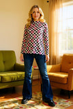 Western women's clothing suppliers checkered sheer long sleeve top XCH16113 IS5