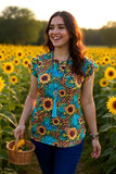 Western women t-shirt w/Leopard & sunflower printed & short sleeves BQ12543 (GS5)