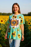 Western clothing wholesale Blue Sunflower printed serape t-shirt XCH12577 (GS8)