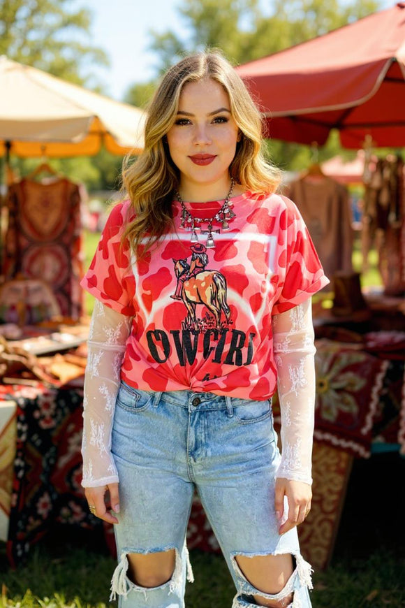 Western women t-shirt w/Pink leopard 