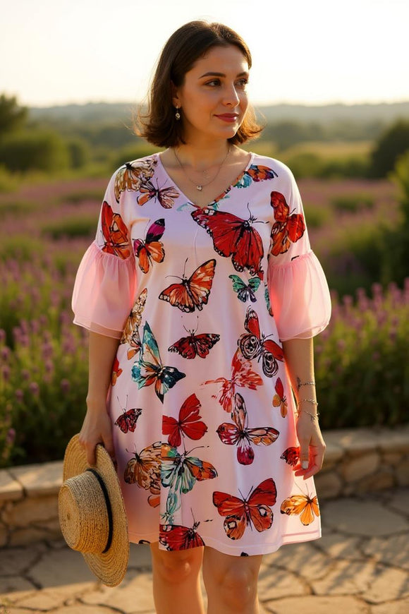 Women's dress wholesale butterfly prints & ruffle sleeves GJQ14885 (AS3)