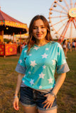 White star & blue/grey short sleeves women top GJQ9799-1