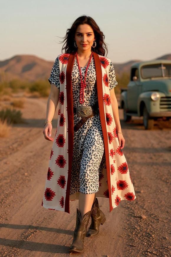 Western Aztec print long body vest women's cardigan YT1136 CS11