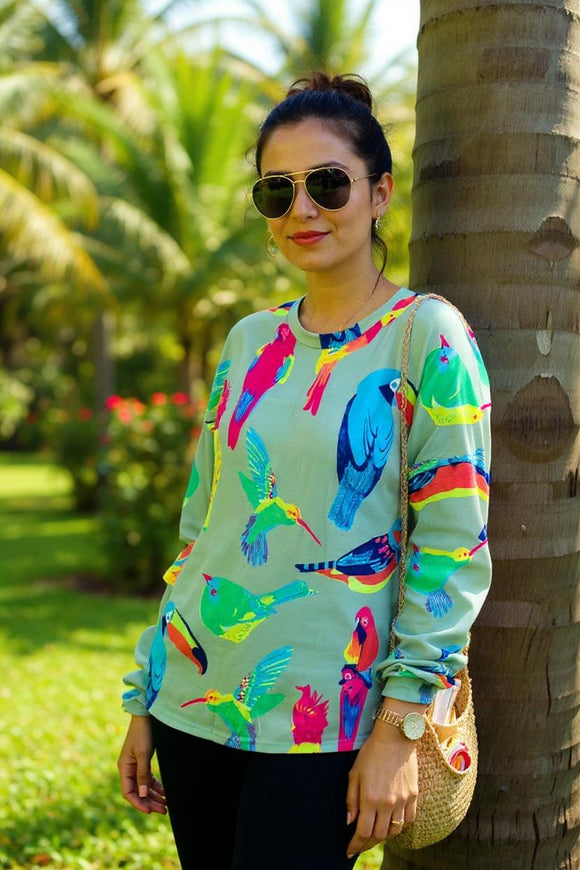 Birds printed long sleeve women top YMY14746 (ES1)