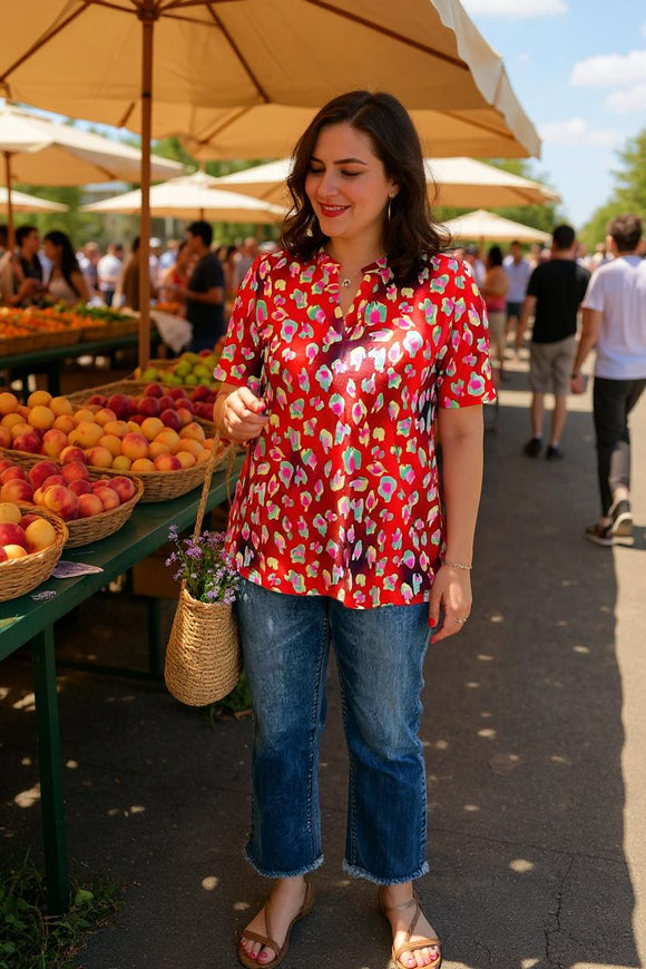 Buy Women blouse Leopard printed & short sleeve & V-neckline GJQ15877 (ES3)
