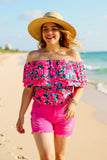 Women's shorts wholesale fuchsia ripped denim fabric & pockets J152