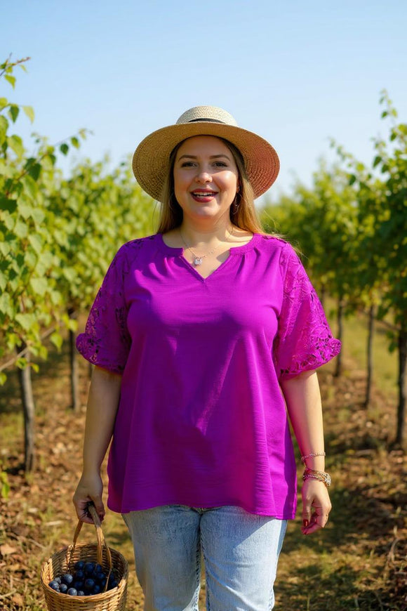 Shop Plum women's blouse with puff lace short sleeves XCH16196