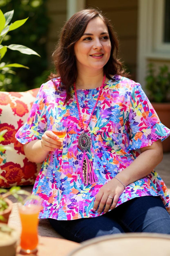 Women's top wholesale Multi color floral prints & ruffle short sleeves blouse BQ15647 (CS1)