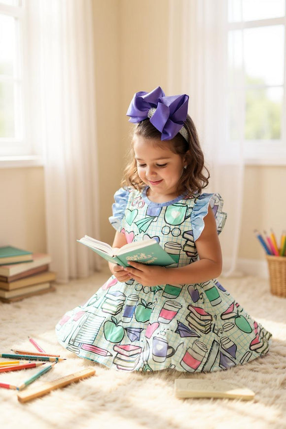 Back to school flutter sleeve girls dress DLH2513