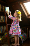 BACK TO School printed girl dress w/ 3/4 sleeves XCH0888-6H (A1S3)