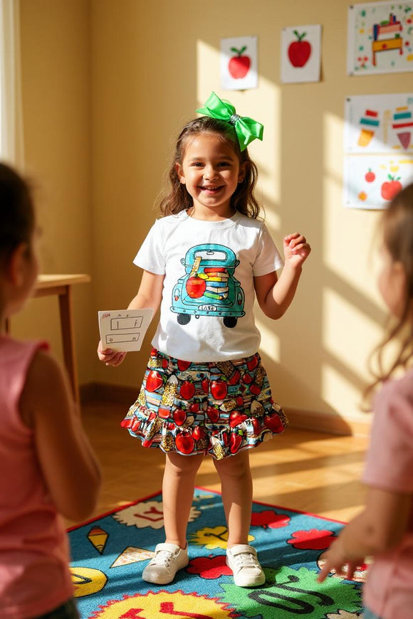 LOVE school supplies printed top & short girl set DLH2523