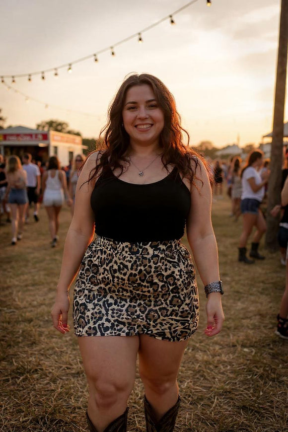 Plus size women skirt wholesale Brown leopard printed short skirt YMY11810 IS18