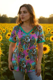 Faith cross w/wings & sunflower printed short sleeve women t-shirt XCH12474 (BS11)