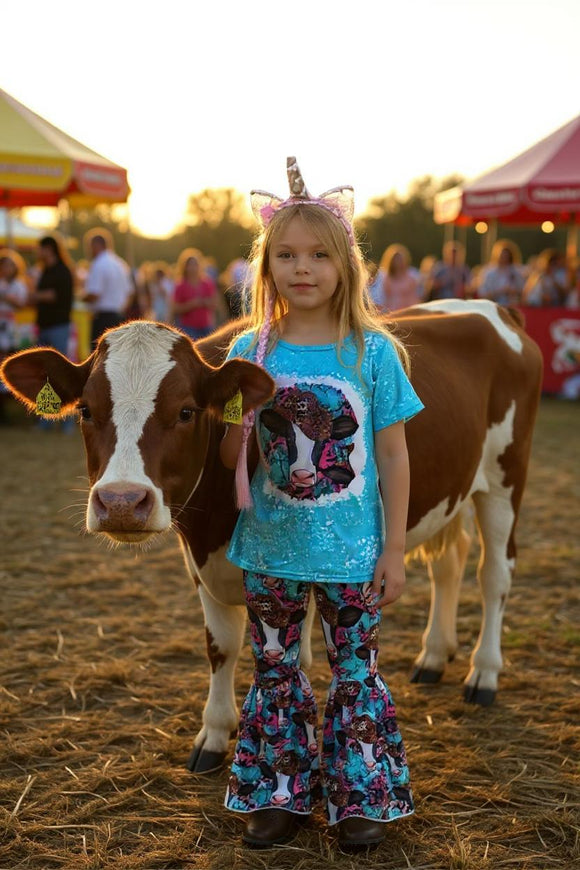 Cow w/leopard printed cowgirl hat girl set LC0021