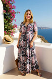 Western burgundy & black patterns printed women maxi dress GJQ16282 (CS2f)