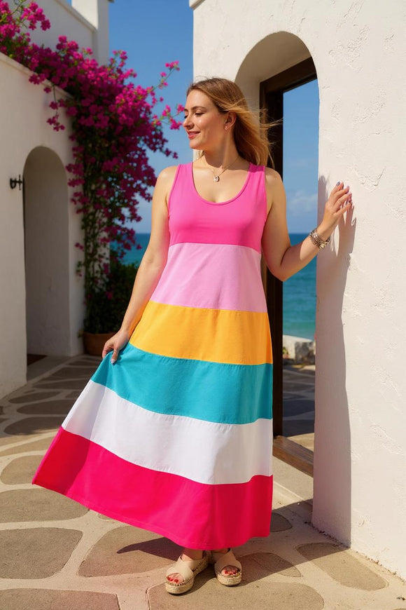 Shop summer color block sleeveless women dress w/side pockets XCH15894