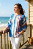 Striped Women's blouse w/drop shoulder 3/4 sleeves XCH15692