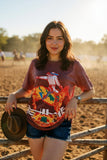 Shop Cowboy riding horse printed short sleeve women top XCH13562 (FS4)
