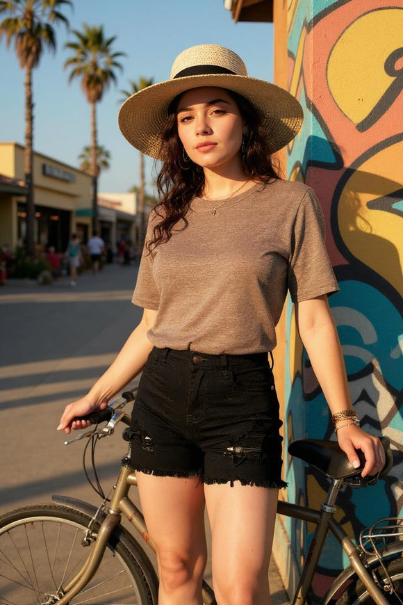 Buy denim shorts women's boutique store Black denim fabric w/pockets ripped shorts J153