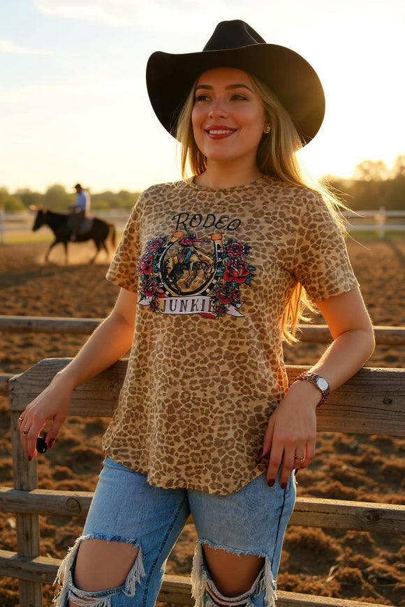 REDEO JUNKIE western leopard short sleeve women t-shirt XCH14477