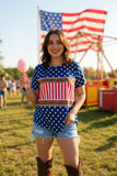 T-shirt wholesale USA Blue stars & paisley & stripes & short sleeve women top XCH12294