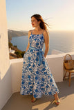 Blue floral printed & belt & adjustable strap maxi women dress with/belt BQ15897 ABS1