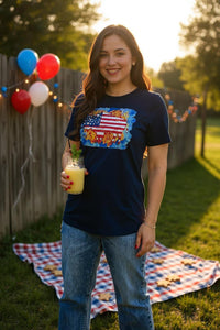 Women t-shirt suppliers Blue USA Flag printed buffalo short sleeves DLH10901  (GS10)