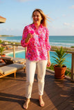 Women's top wholesaler pink floral & long sleeves & v-neckline GJQ16006 ES2
