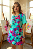 XCH13797 Turquoise & pink floral dress w/pockets(BS8)