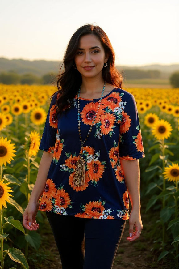 BLUE ORANGE FLORAL PRINT BLOUSE BQ13817 (DS9)