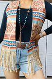 GJQ14610 Aztec multi color printed sleeveless suede fabric women vest w/fringe&tassels (AS11)