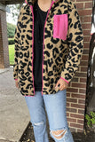 BQ15489 Black/beige leopard w/front pockets&fuchsia zipper long sleeve women coats/jackets wholesale