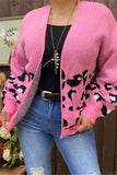 MY15400 Black&White leopard printed pink solid color long sleeve w/tighten cuff women sweater/cardigan