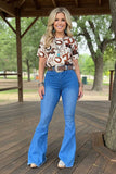 Western blue denim elastic waist band bell bottom women's boutique jeans J515 IS22
