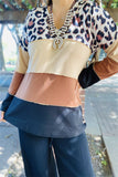 GJQ15638 Leopard printed block khaki/brown/black color long sleeve women tops