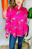XCH15820 Leopard animal printed long sleeve women fuchsia shirt