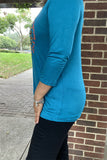 DLH8330 Wholesale Happy Thanksgiving y'all serape/leopard printed turkey 3/4 sleeve women teal TOP( HS2)