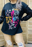 XCH15788 Black western embroidery & sequin long sleeve women blouse