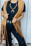 BQ13618 Tan suede long fringe tassel women vest/cardiganC6